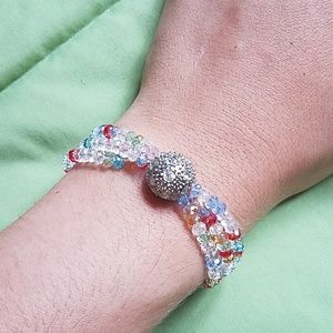 Stretchy multicolor 3 tiered crystal bracelet
